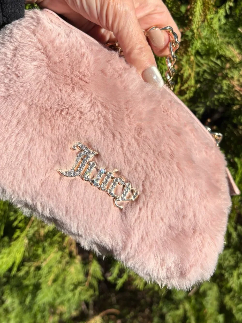 Juicy Couture Pink Fur Mini Bag Wristlet Scottie Dog Keychain Gift Set Bundle